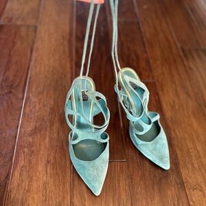 White House Black Market Teal Strappy Heels